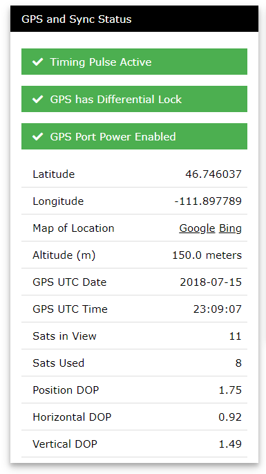 GPS and Sync Status